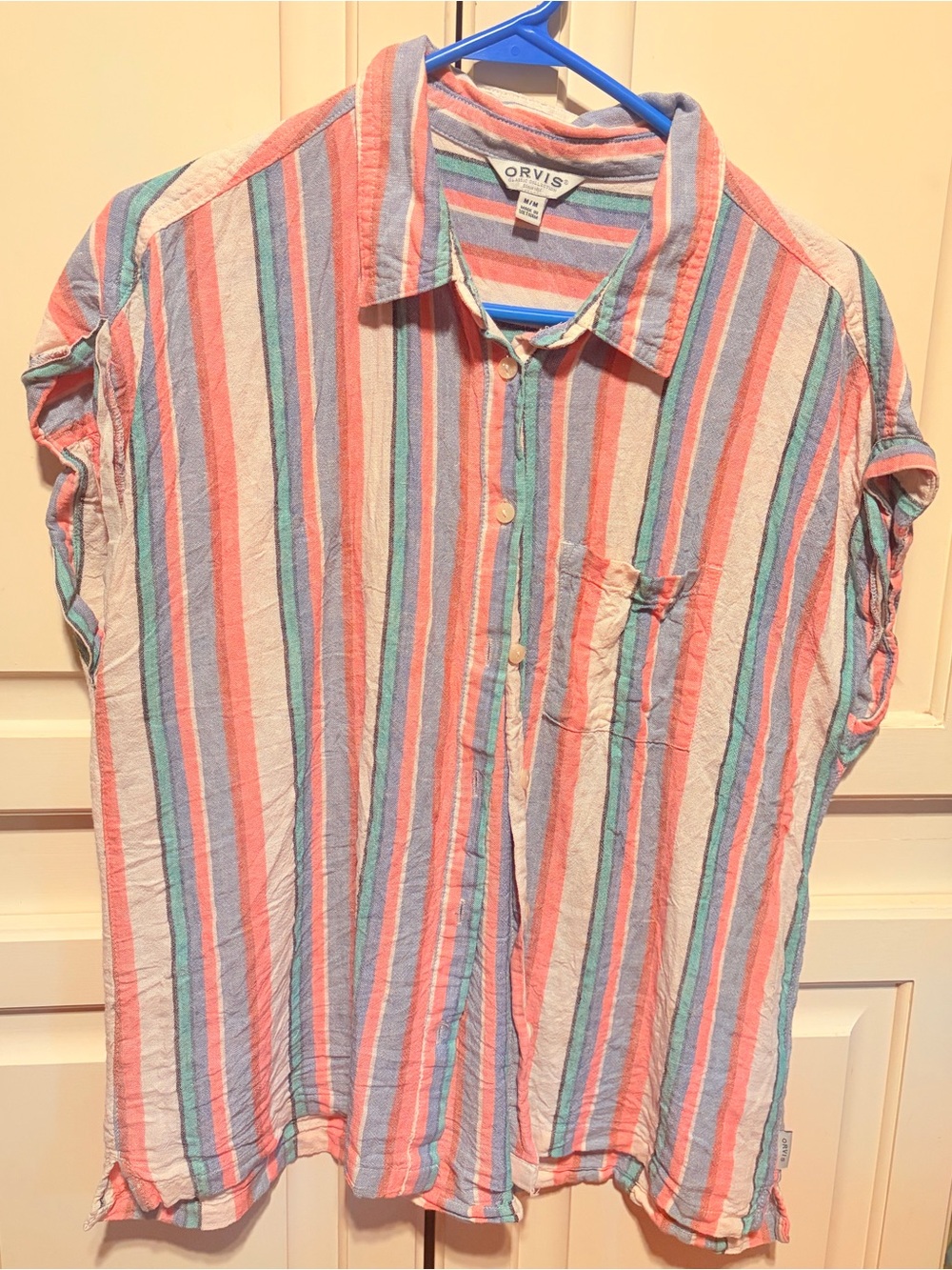 Orvis Linen Blend Striped Shirt Women’s M Coastal Grandmother Resort Wear